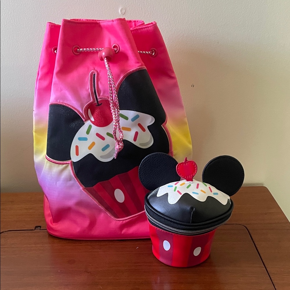 Disney Mickey Cupcake Drawstring Backpack with Cupcake Mini Pouch